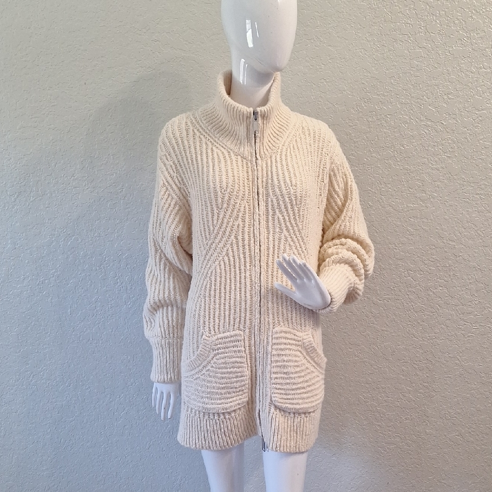 Pilcro Cream Zip-Up Chunky Knit Sweater